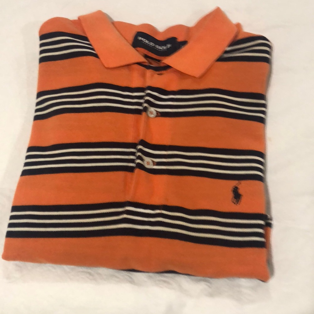 Polo Large golf shirt striped Orange and Navy